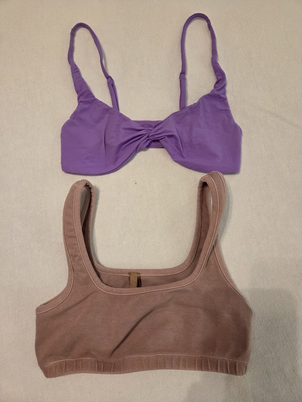 SKIMS (2 PC) Bundle Purple Twist Front Taupe Wide Band Pullover Bralette Size S